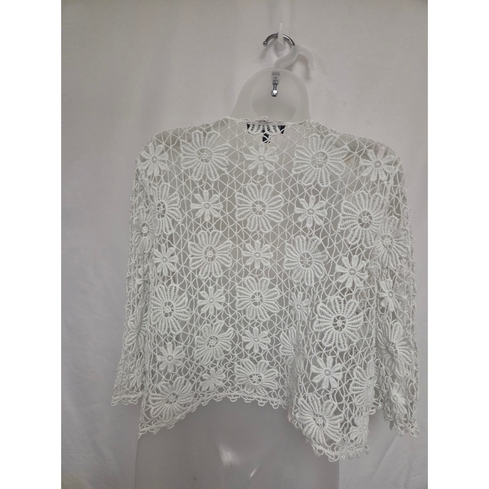 Jones New York Signature White Crochet Lace Tie-Front Cardigan Boho Floral L - Picture 2 of 5